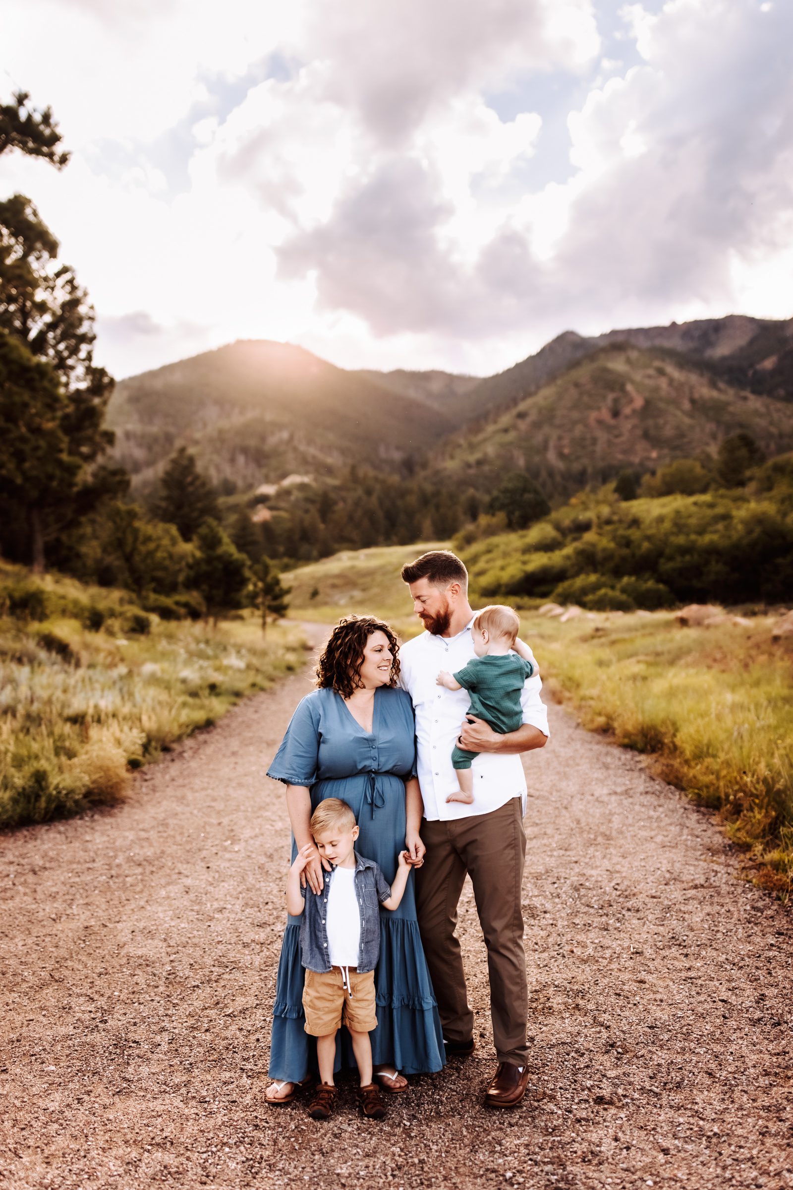Sunset family photos with mountain views