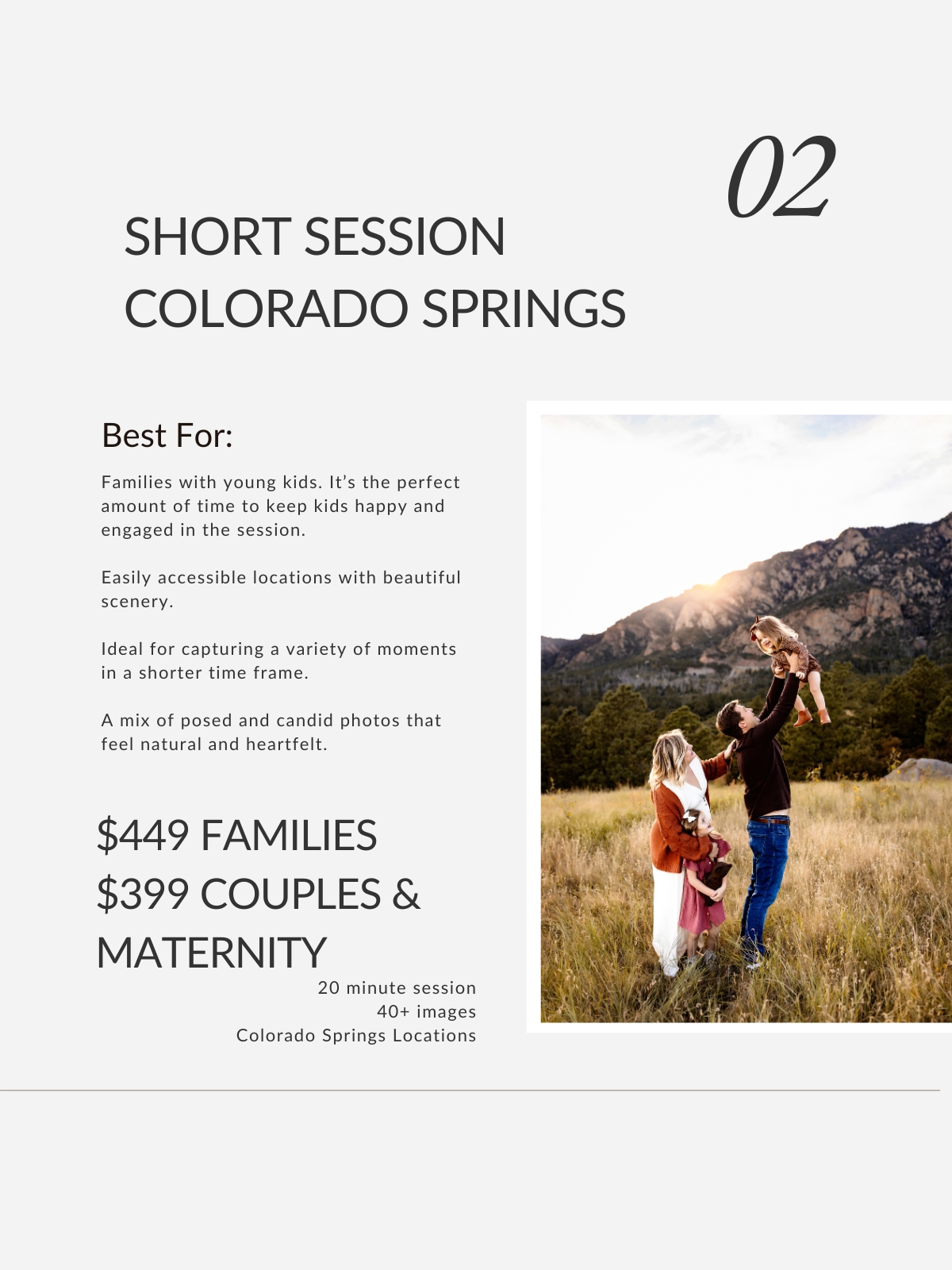 Colorado Springs Photography Pricing Information