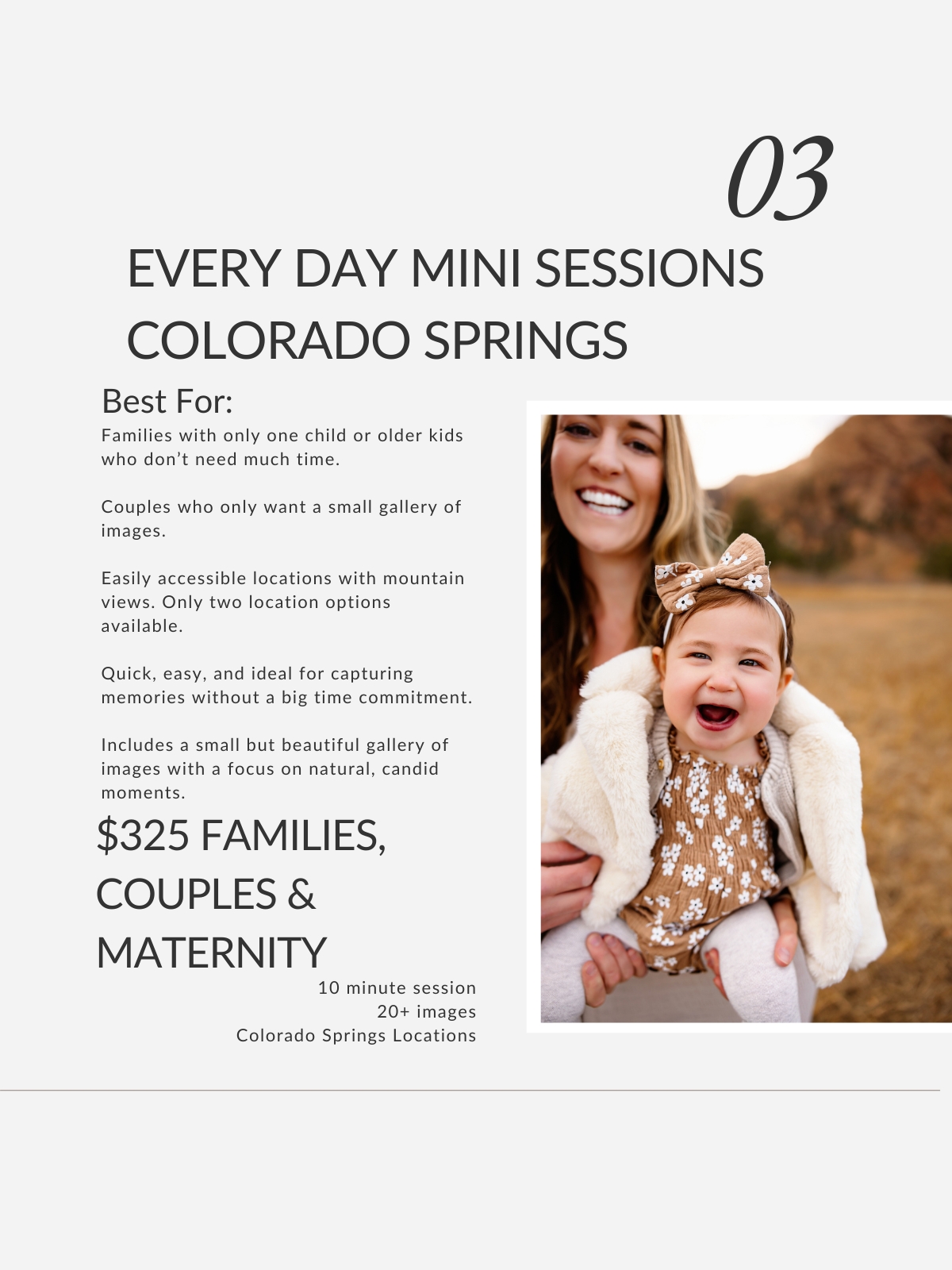 Colorado Springs Photography Pricing Info