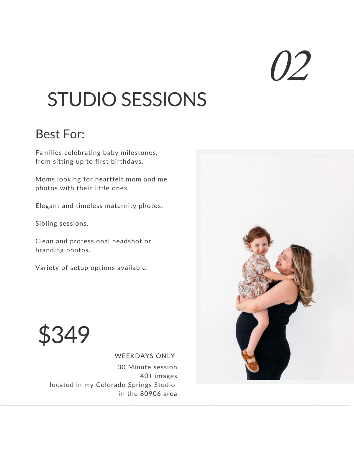 Colorado Springs Studio Sessions Pricing