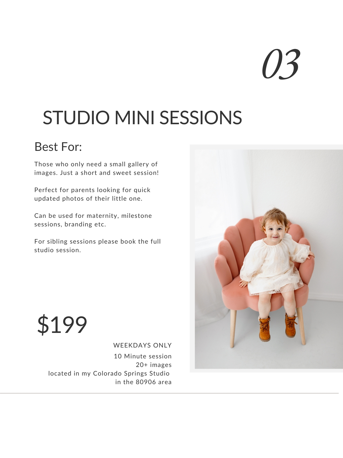 Colorado Springs Studio Mini Session Pricing