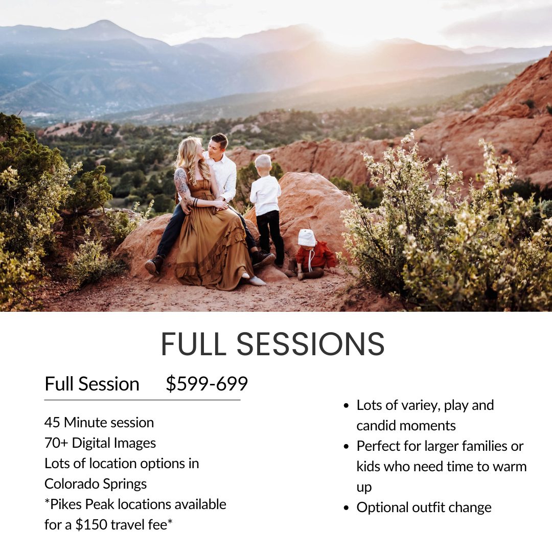 Colorado Springs photo session options describing the full session