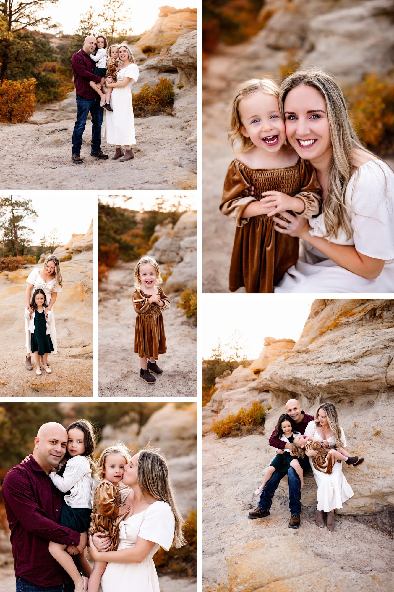 a collage of fall family photos taken in Colorado Springs