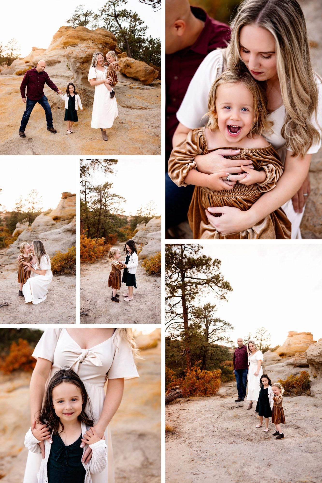 family photos at a location with stunning white rocks and fall foliage